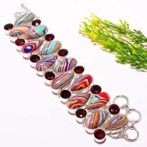 【送料無料】ブレスレット　アクセサリ―　calsilicaジュエリー78sb771rainbow calsilica, garnet gemstone silver fashion jewelry bracelet 78 sb771