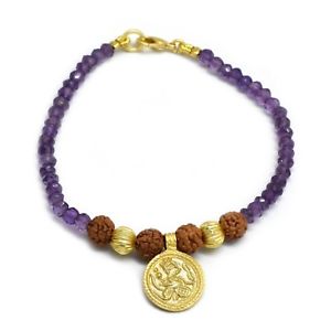【送料無料】ブレスレット　アクセサリ―　アメジストハンドメイドｋイエローゴールドブレスレットamethyst gemstone handmade 22k yellow gold plated with rudraksha bracelets