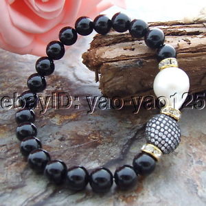 【送料無料】ブレスレット　アクセサリ―　オニキスホワイトパールブレスレットh121212 onyx white keshi pearl bracelet