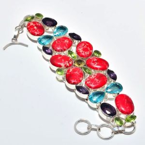 【送料無料】ブレスレット　アクセサリ―　ターコイズトルコハンドメイドブレスレット listingred turquoise,multi gem stone gemstone handmade bracelet 57 gms rbb616