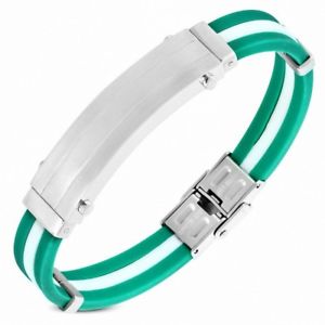 【送料無料】ブレスレット　アクセサリ―　ブレスレットゴムプレートステンレススチールホワイトbracelet rubber green and white with plate stainless steel