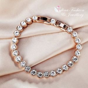 【送料無料】ブレスレット　アクセサリ―　ローズゴールドスワロフスキークリスタルラウンドカットテニスブレスレット18k rose gold filled made with swarovski crystal round cut tennis bracelet