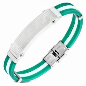 【送料無料】ブレスレット　アクセサリ―　ブレスレットゴムプレートbracelet rubber green and white plate steel labyrinth