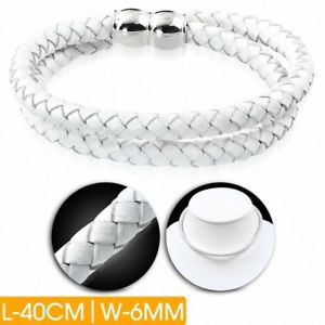 【送料無料】ブレスレット　アクセサリ―　ブレスレットホワイトレザーbracelet made of white leather braided double strand 40 cm x 6 mm
