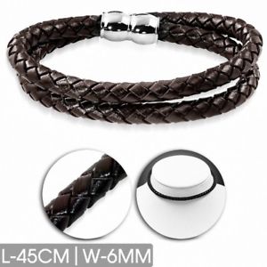 【送料無料】ブレスレット　アクセサリ―　ブレスレット45cmx6mm 2bracelet brown leather braided double strand 45 cm x 6 mm
