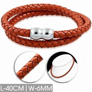 【送料無料】ブレスレット　アクセサリ―　ブレスレットオレンジ40cmx6mmbracelet leather orange braided double strand 40 cm x 6 mm