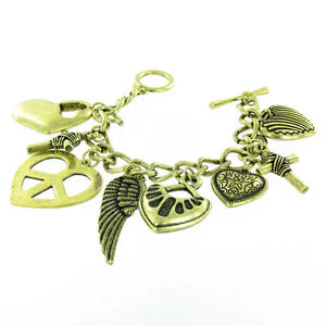 【送料無料】ブレスレット　アクセサリ―　ブレスレットilovefj gold statement peace and love charm bracelet