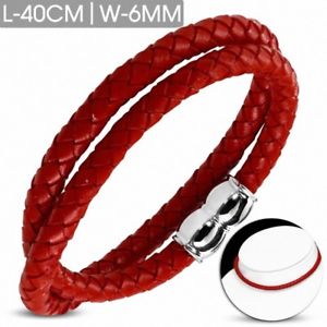 【送料無料】ブレスレット　アクセサリ―　ブレスレット40cmx6mmbracelet made of red leather braided and magnetic closure 40 cm x 6 mm