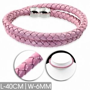 【送料無料】ブレスレット　アクセサリ―　ブレスレットピンク40cmx6mmbracelet leather pink braided double strand 40 cm x 6 mm