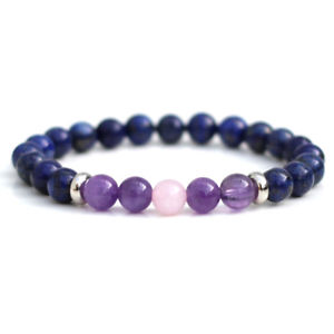 【送料無料】ブレスレット　アクセサリ―　ラピスラズリアメジストシングルローズクォーツブレスレットlapis lazuli, amethyst amp; single rose quartz bracelet