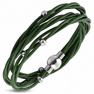 【送料無料】ブレスレット　アクセサリ―　ブレスレットボールステンレスbracelet leather green braided with ball stainless steel 14,235円