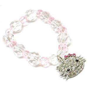 【送料無料】ブレスレット　アクセサリ―　クリアピンクプラスチックビーズブレスレットtoc clear and pink plastic bead 8 elasticated bracelet with kitten charm
