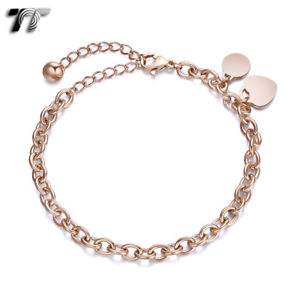 【送料無料】ブレスレット　アクセサリ―　ｋｇｐローズゴールドスチールチェーンハートタグブレスレットtt 5mm 9k gp rose gold ssteel chain dangle heart tag bracelet cbf40