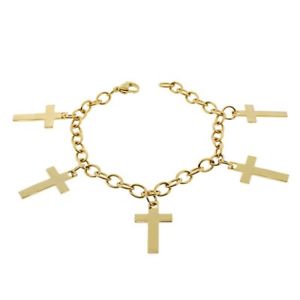 【送料無料】ブレスレット　アクセサリ―　ステンレススチールラテンリンクチェーンブレスレットstainless steel yellow goldtone latin cross religious link chain bracelet
