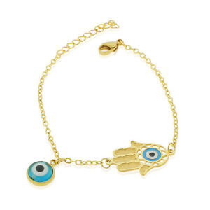 【送料無料】ブレスレット　アクセサリ―　ステンレススチールリンクチェーンブレスレットedforce stainless steel goldtone hamsa evil eye protection link chain bracelet