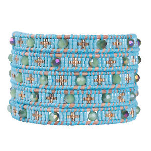 【送料無料】ブレスレット　アクセサリ―　クリスタルシードビーズレザーチェーンビーチブレスレットjewelry statement crystal seed beads leather chain 5 wrap for beach bracelet