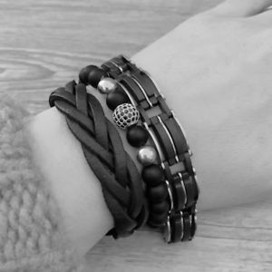 【送料無料】ブレスレット　アクセサリ―　ステンレススチールゴムブレスレットシルバー high quality stainless steel rubber men bracelet silver gift idea