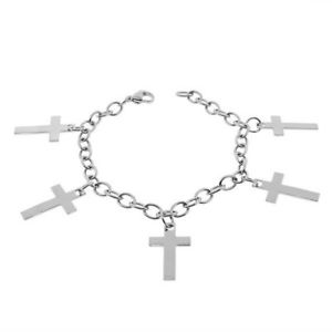 【送料無料】ブレスレット　アクセサリ―　ステンレススチールラテンリンクチェーンレディースブレスレットstainless steel silvertone latin cross religious link chain womens bracelet
