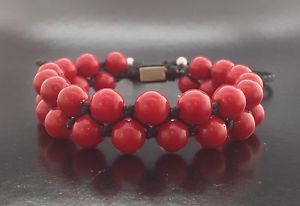 【送料無料】ブレスレット　アクセサリ―　ビードビーズシルバージュエリーブレスレットnatural red coral gemstone beads 2row shamballa beaded silver jewelry bracelet