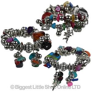 【送料無料】ブレスレット　アクセサリ―　レディースカラフルブレスレットラウンドシルバーブライト ladies girls chunky colourful charm bracelet stretchy round silver bright