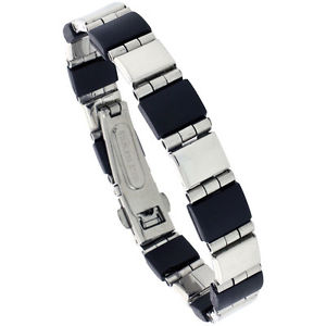 【送料無料】ブレスレット　アクセサリ―　ステンレススチールゴムブレスレットstainless steel and rubber bracelet