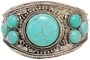 【送料無料】ブレスレット　アクセサリ―　ターコイズトルコシルバートーンストレッチブレスレットturquoise and silver tone stretch bracelet