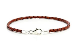 【送料無料】ブレスレット　アクセサリ―　メンズレディースリアルレザーブラウンmensladies 3mm braided real leather braceletsterling silver claspred brown