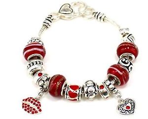 【送料無料】ブレスレット　アクセサリ―　ファッションブレスレットレッドクリスタルリップハートシルバートーンfashion bracelet red crystal lips amp; heart dangle charms silver tone