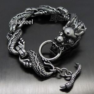 【送料無料】ブレスレット　アクセサリ―　メンズドラゴンリンクステンレススチールチェーンブレスレットmens 85 21cm dragon link stainless steel chain bracelet