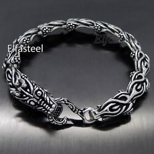 【送料無料】ブレスレット　アクセサリ―　メンズシルバードラゴンリンクステンレススチールチェーンブレスレットmens 9 225cm silver dragon link stainless steel chain bracelet