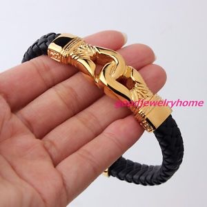 【送料無料】ブレスレット　アクセサリ―　ジュエリー316ポンドステンレスブレスレットfashion mens jewelry genuine leather 316l stainless steel bracelet gold color