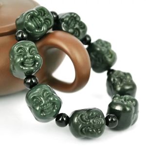 【送料無料】ブレスレット　アクセサリ―　hetianブッダブレスレットジュエリーwhole chinese hetian jade buddha head green jade beaded bracelet jewelry