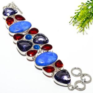 【送料無料】ブレスレット　アクセサリ―　howliteアメジストガーネット7ジュエリーブレスレット8b5832nice blue howlite,amethyst,garnet,cats eye gemstone jewelry bracelet 78b5832