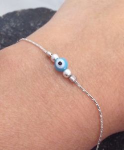 【送料無料】ブレスレット　アクセサリ―　925 スターリンググラスブレスレット925 sterling silver glass evil eye beaded bracelet light blue women jewelry