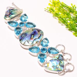 貨物輸送無料 腕輪 佩び物 アワビシェルトパーズブレスレット78sb368abalone Shell Blue Topaz Gemstone Handmade Fashion Jewelry Bracelet 78 Sb368 Ambatol Com Ec