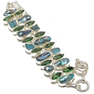 【送料無料】ブレスレット　アクセサリ―　ネオンアパタイトラフグリーンアメジストパールブレスレットrare neon apatite rough amp; green amethyst,pearl gemstone jewelry bracelet 78