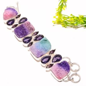 【送料無料】ブレスレット　アクセサリ―　チタニウムアメジストブレスレットtitanium druzy, amethyst gemstone fashion jewelry bracelet 78 sb1177