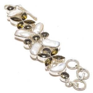 【送料無料】ブレスレット　アクセサリ―　ブリスターパールブラジルスモーキートパーズブレスレットblister biwa pearl,brazilian smoky topaz gemstone jewelry bracelet 78