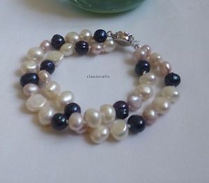 【送料無料】ブレスレット　アクセサリ―　バロックブレスレットカラーsilvergenuine 89mm baroque freshwater pearls 2row bracelet l6,18,20cm mcolor