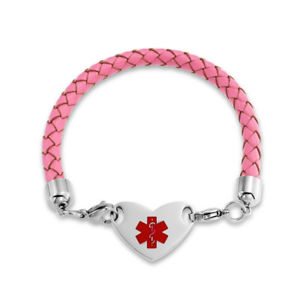 【送料無料】ブレスレット　アクセサリ―　ピンクレザーステンレスブレスレットbling jewelry pink braided leather stainless steel heart medical id bracelet 7in
