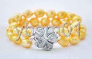 【送料無料】ブレスレット　アクセサリ―　バロックブレスレット2row 8 13mm yellow baroque freshwater pearl bracelet