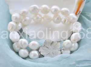 【送料無料】ブレスレット　アクセサリ―　ホワイトバロックブレスレット2row 8 13mm white baroque freshwater pearl bracelet
