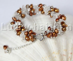 【送料無料】ブレスレット　アクセサリ―　バロックコーヒーホワイトクリスタルブレスレットgenuine adjustable 79 baroque cee pearls white crystal bracelet j11877
