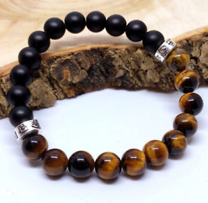 【送料無料】ブレスレット　アクセサリ―　オニキスタイガーアイビーズブレスレットuk onyx tigers eye natural crystal gemstone beaded bracelet wrap for men women