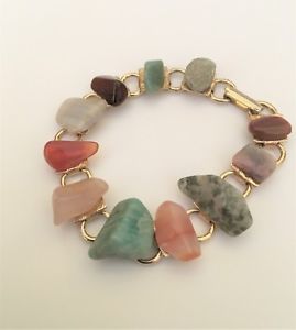 【送料無料】ブレスレット　アクセサリ―　ゴールドメタルブレスレットsemi precious stone gold metal bracelet