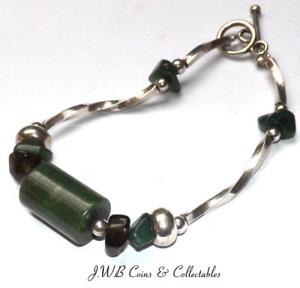 【送料無料】ブレスレット　アクセサリ―　ビンテージレディースホワイトメタルシルバーブレスレットvintage ladies white metal silver amp; green stone bracelet