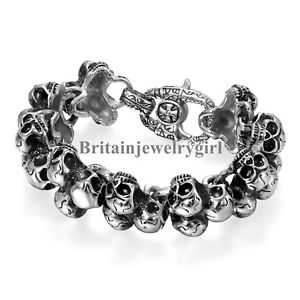 【送料無料】ブレスレット　アクセサリ―　846 mensゴシックパンク3ステンレスブレスレット846 mens gothic punk large heavy triple skulls cross stainless steel bracelet