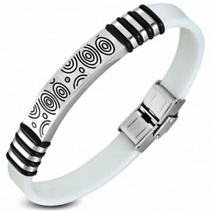 【送料無料】ブレスレット　アクセサリ―　ブレスレットゴムプレートスチールパターンbracelet rubber white with plate steel pattern artistic
