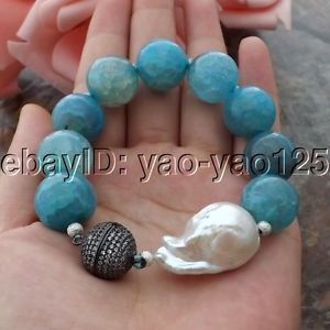 【送料無料】ブレスレット　アクセサリ―　ホワイトパールブレスレットk061112 8 16mm blue agate white keshi pearl bracelet