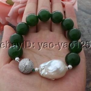 【送料無料】ブレスレット　アクセサリ―　パールブレスレットk061211 8 16mm green jade white keshi pearl bracelet